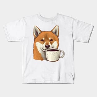 Shiba Inu dog with coffee Kids T-Shirt